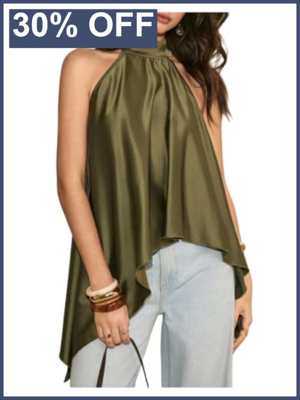 Satin Halter Blouse High Neck Asymmetrical Flowy Top